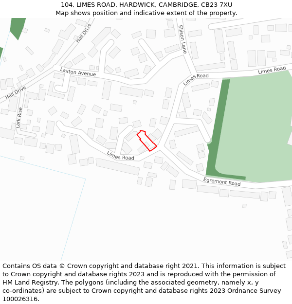 104, LIMES ROAD, HARDWICK, CAMBRIDGE, CB23 7XU: Location map and indicative extent of plot