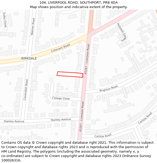 104, LIVERPOOL ROAD, SOUTHPORT, PR8 4DA: Location map and indicative extent of plot