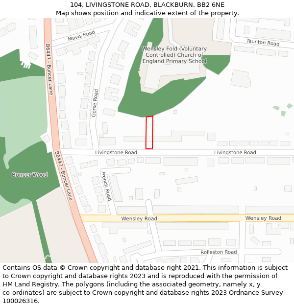 104, LIVINGSTONE ROAD, BLACKBURN, BB2 6NE: Location map and indicative extent of plot