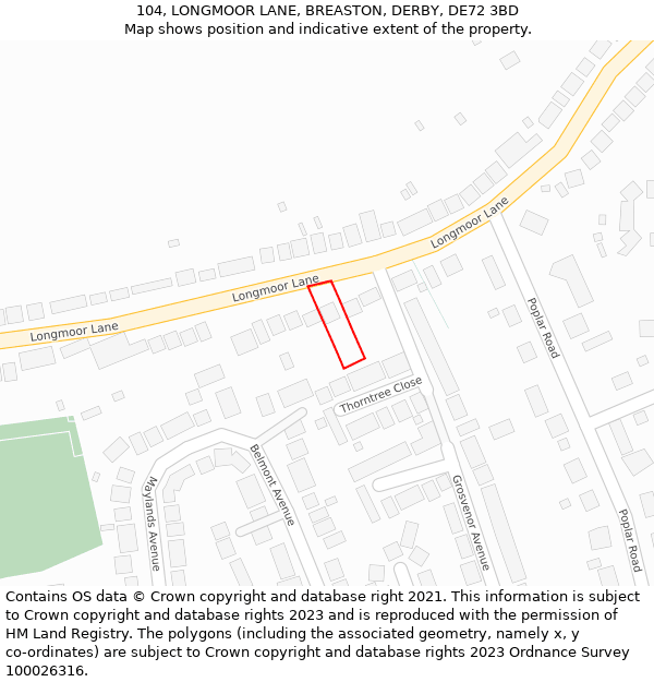 104, LONGMOOR LANE, BREASTON, DERBY, DE72 3BD: Location map and indicative extent of plot