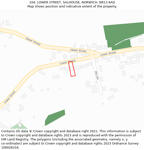 104, LOWER STREET, SALHOUSE, NORWICH, NR13 6AD: Location map and indicative extent of plot