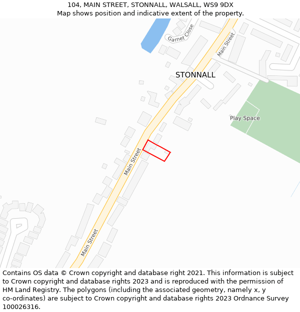 104, MAIN STREET, STONNALL, WALSALL, WS9 9DX: Location map and indicative extent of plot