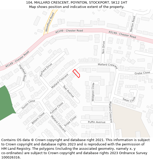 104, MALLARD CRESCENT, POYNTON, STOCKPORT, SK12 1HT: Location map and indicative extent of plot