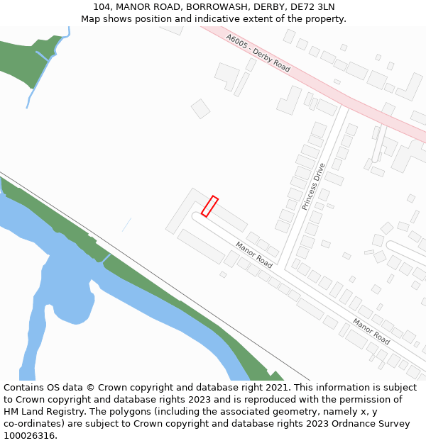 104, MANOR ROAD, BORROWASH, DERBY, DE72 3LN: Location map and indicative extent of plot