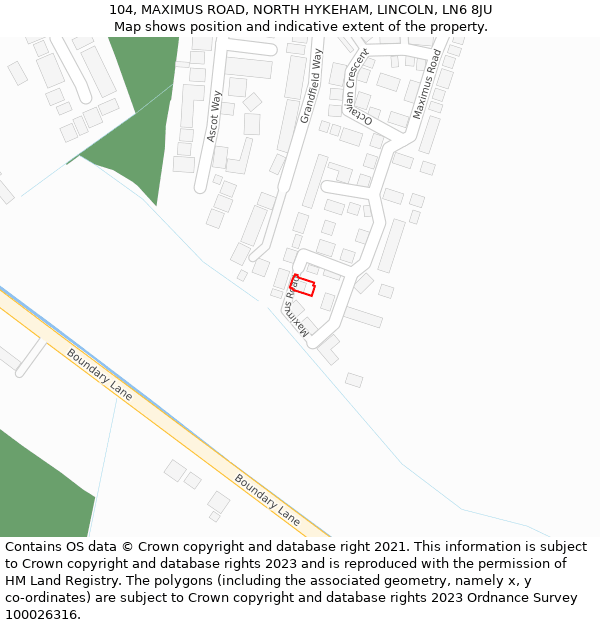 104, MAXIMUS ROAD, NORTH HYKEHAM, LINCOLN, LN6 8JU: Location map and indicative extent of plot