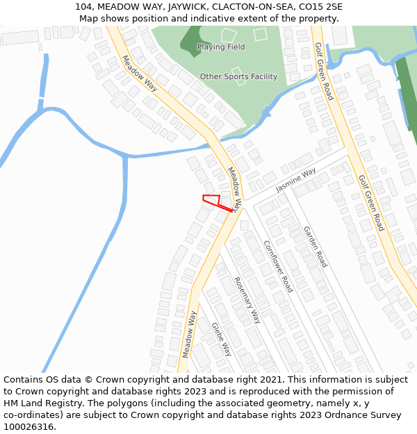 104, MEADOW WAY, JAYWICK, CLACTON-ON-SEA, CO15 2SE: Location map and indicative extent of plot