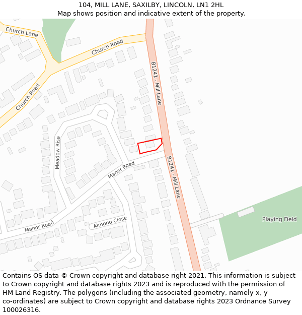 104, MILL LANE, SAXILBY, LINCOLN, LN1 2HL: Location map and indicative extent of plot