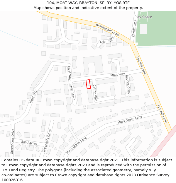 104, MOAT WAY, BRAYTON, SELBY, YO8 9TE: Location map and indicative extent of plot