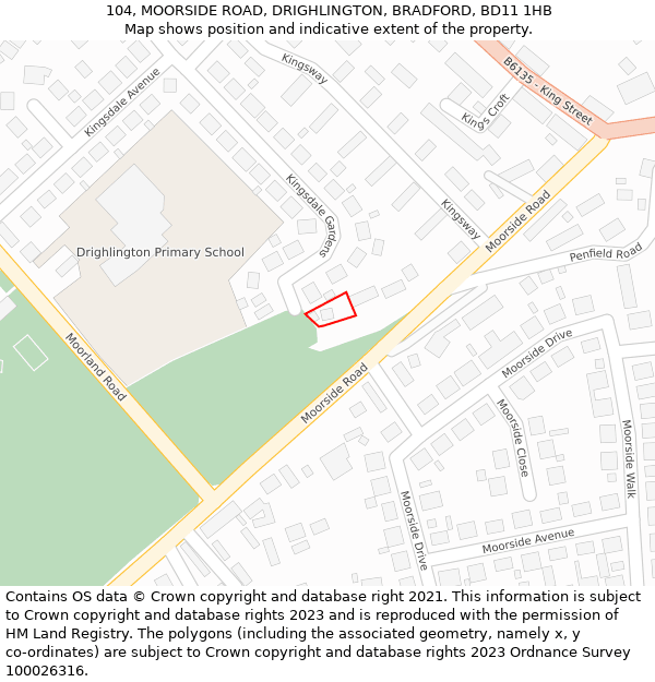 104, MOORSIDE ROAD, DRIGHLINGTON, BRADFORD, BD11 1HB: Location map and indicative extent of plot