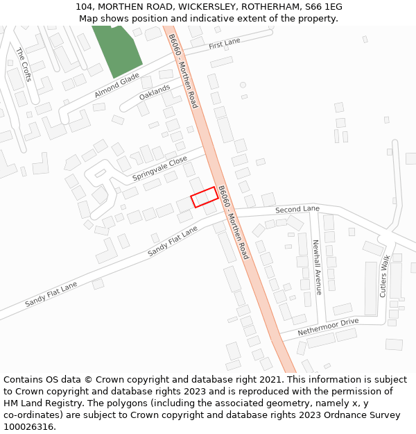 104, MORTHEN ROAD, WICKERSLEY, ROTHERHAM, S66 1EG: Location map and indicative extent of plot