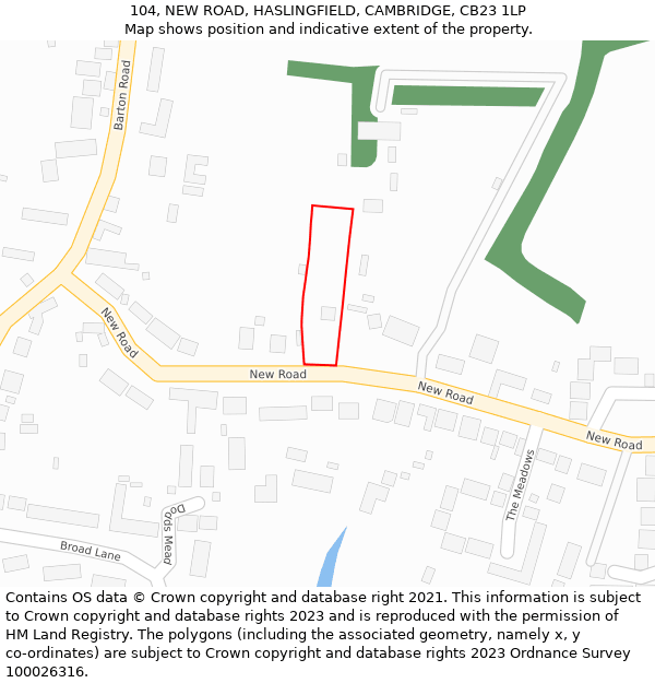 104, NEW ROAD, HASLINGFIELD, CAMBRIDGE, CB23 1LP: Location map and indicative extent of plot