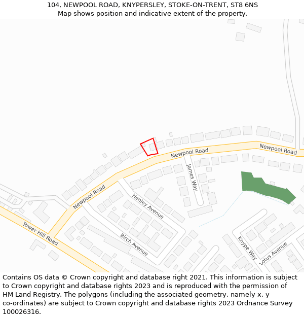 104, NEWPOOL ROAD, KNYPERSLEY, STOKE-ON-TRENT, ST8 6NS: Location map and indicative extent of plot
