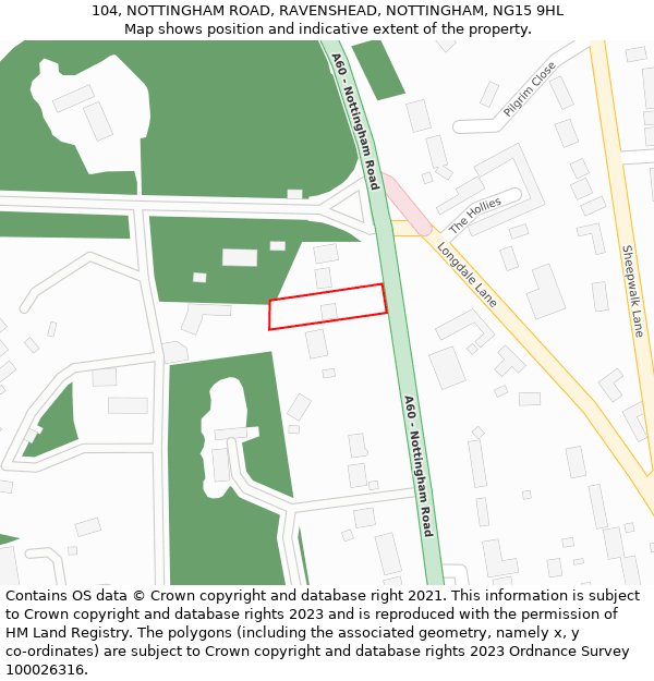 104, NOTTINGHAM ROAD, RAVENSHEAD, NOTTINGHAM, NG15 9HL: Location map and indicative extent of plot
