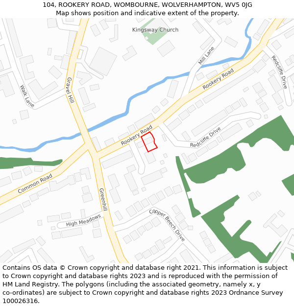 104, ROOKERY ROAD, WOMBOURNE, WOLVERHAMPTON, WV5 0JG: Location map and indicative extent of plot