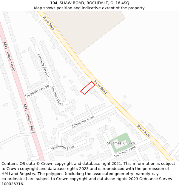 104, SHAW ROAD, ROCHDALE, OL16 4SQ: Location map and indicative extent of plot