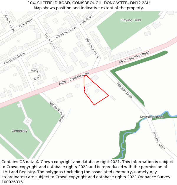 104, SHEFFIELD ROAD, CONISBROUGH, DONCASTER, DN12 2AU: Location map and indicative extent of plot