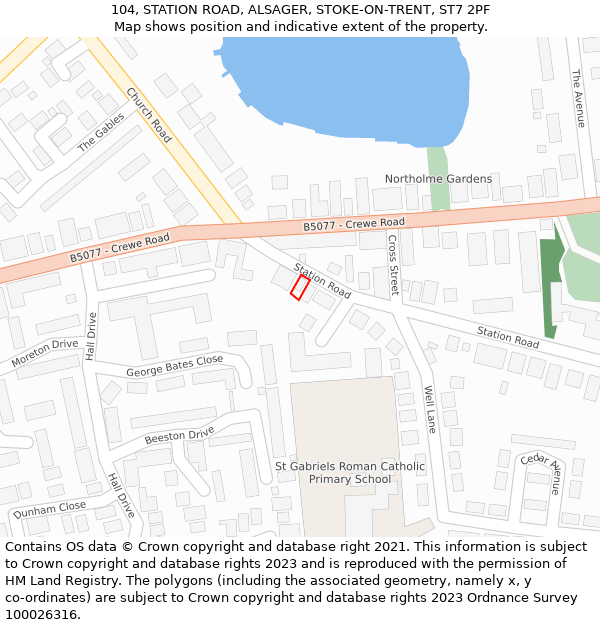 104, STATION ROAD, ALSAGER, STOKE-ON-TRENT, ST7 2PF: Location map and indicative extent of plot