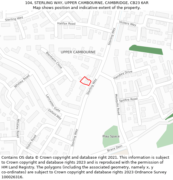 104, STERLING WAY, UPPER CAMBOURNE, CAMBRIDGE, CB23 6AR: Location map and indicative extent of plot