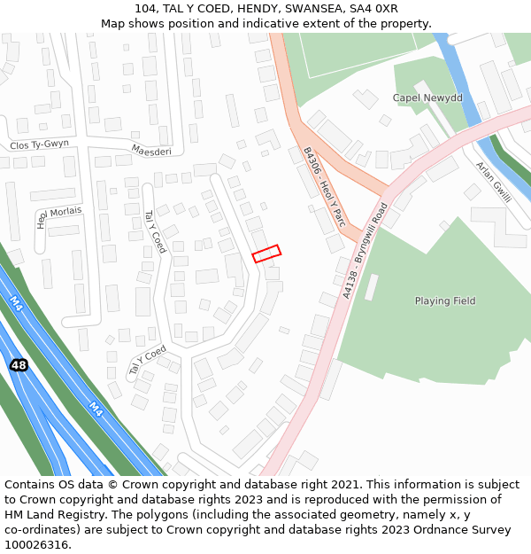 104, TAL Y COED, HENDY, SWANSEA, SA4 0XR: Location map and indicative extent of plot