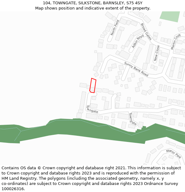 104, TOWNGATE, SILKSTONE, BARNSLEY, S75 4SY: Location map and indicative extent of plot