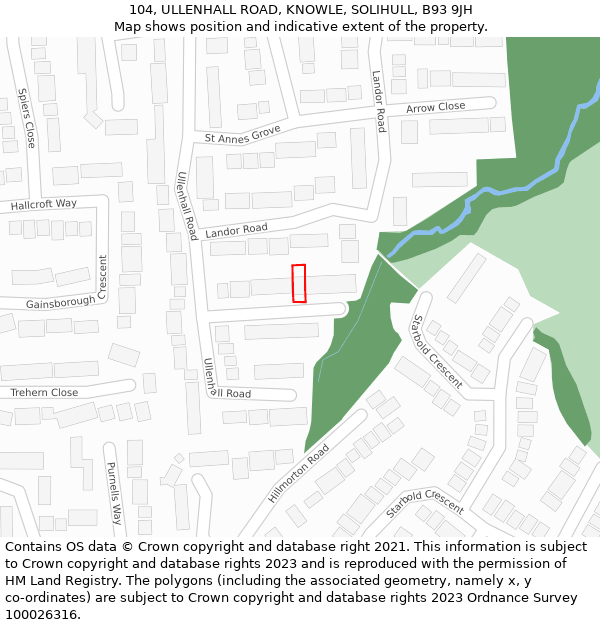 104, ULLENHALL ROAD, KNOWLE, SOLIHULL, B93 9JH: Location map and indicative extent of plot