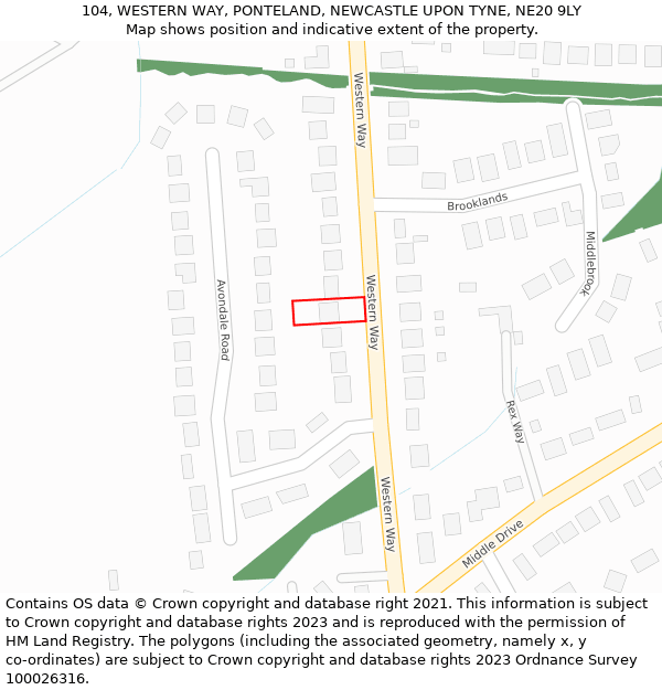 104, WESTERN WAY, PONTELAND, NEWCASTLE UPON TYNE, NE20 9LY: Location map and indicative extent of plot