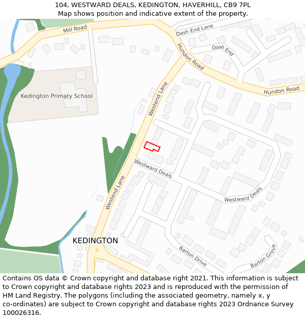 104, WESTWARD DEALS, KEDINGTON, HAVERHILL, CB9 7PL: Location map and indicative extent of plot