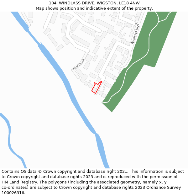 104, WINDLASS DRIVE, WIGSTON, LE18 4NW: Location map and indicative extent of plot