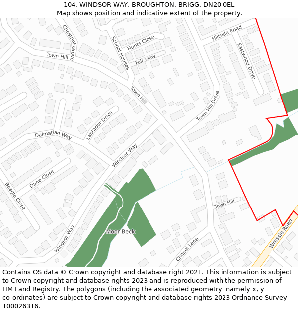 104, WINDSOR WAY, BROUGHTON, BRIGG, DN20 0EL: Location map and indicative extent of plot