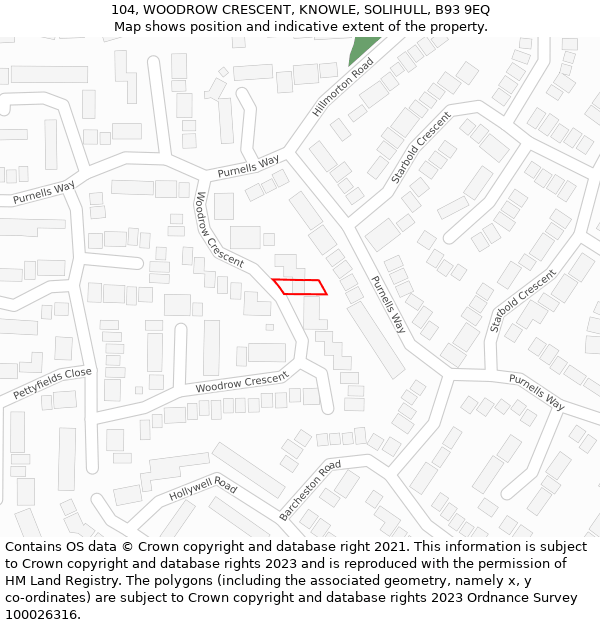 104, WOODROW CRESCENT, KNOWLE, SOLIHULL, B93 9EQ: Location map and indicative extent of plot