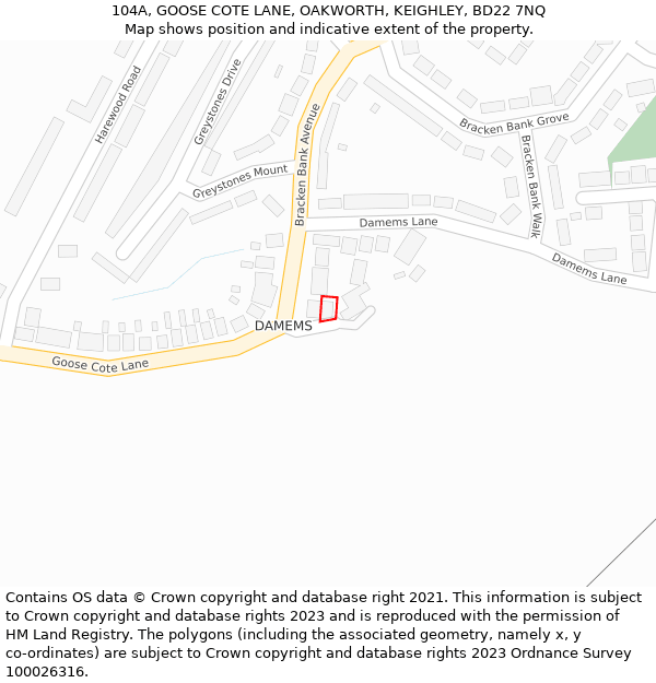 104A, GOOSE COTE LANE, OAKWORTH, KEIGHLEY, BD22 7NQ: Location map and indicative extent of plot