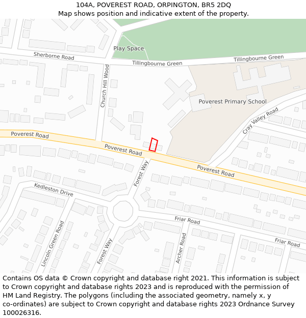 104A, POVEREST ROAD, ORPINGTON, BR5 2DQ: Location map and indicative extent of plot