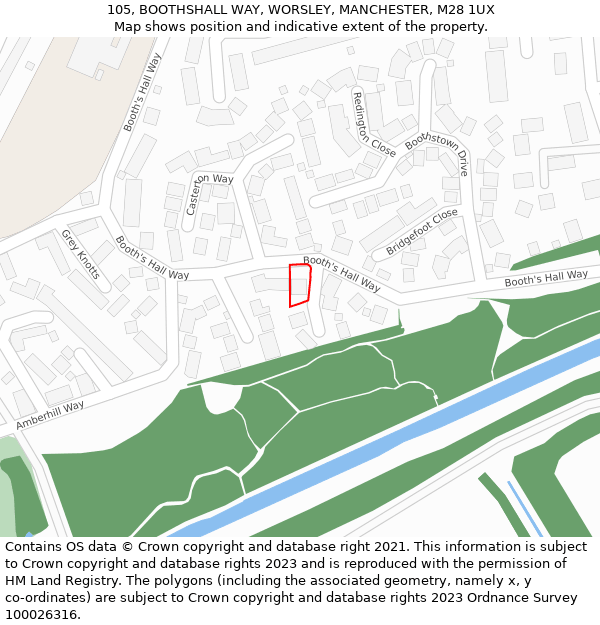 105, BOOTHSHALL WAY, WORSLEY, MANCHESTER, M28 1UX: Location map and indicative extent of plot