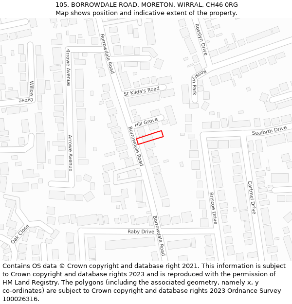 105, BORROWDALE ROAD, MORETON, WIRRAL, CH46 0RG: Location map and indicative extent of plot