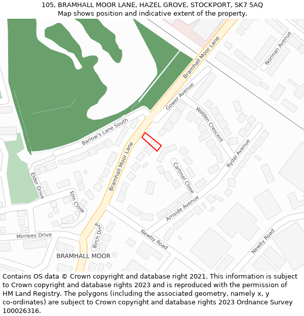 105, BRAMHALL MOOR LANE, HAZEL GROVE, STOCKPORT, SK7 5AQ: Location map and indicative extent of plot