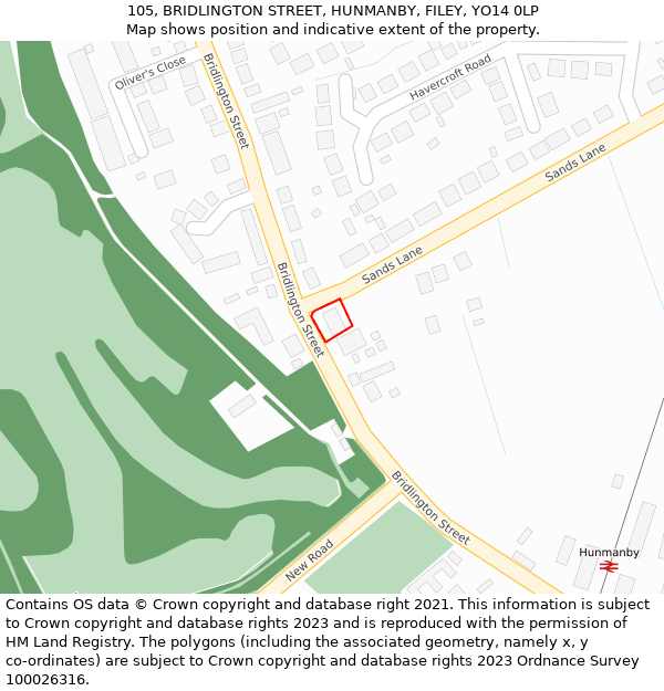 105, BRIDLINGTON STREET, HUNMANBY, FILEY, YO14 0LP: Location map and indicative extent of plot