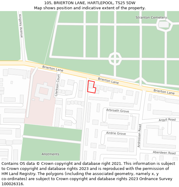 105, BRIERTON LANE, HARTLEPOOL, TS25 5DW: Location map and indicative extent of plot