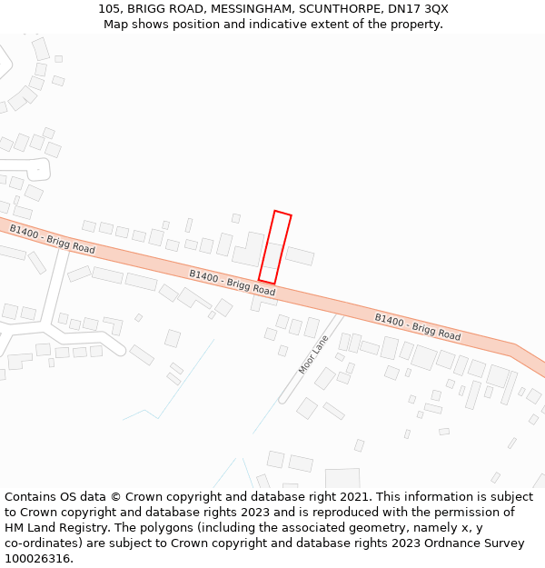 105, BRIGG ROAD, MESSINGHAM, SCUNTHORPE, DN17 3QX: Location map and indicative extent of plot