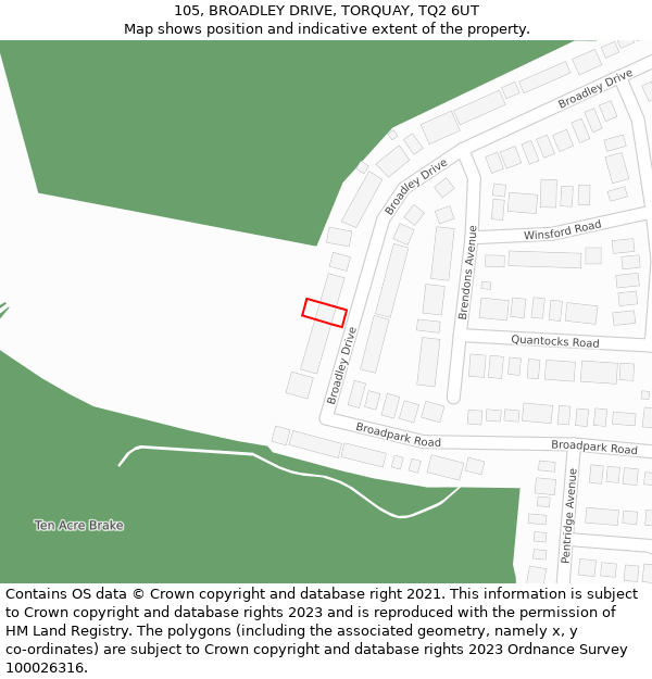 105, BROADLEY DRIVE, TORQUAY, TQ2 6UT: Location map and indicative extent of plot