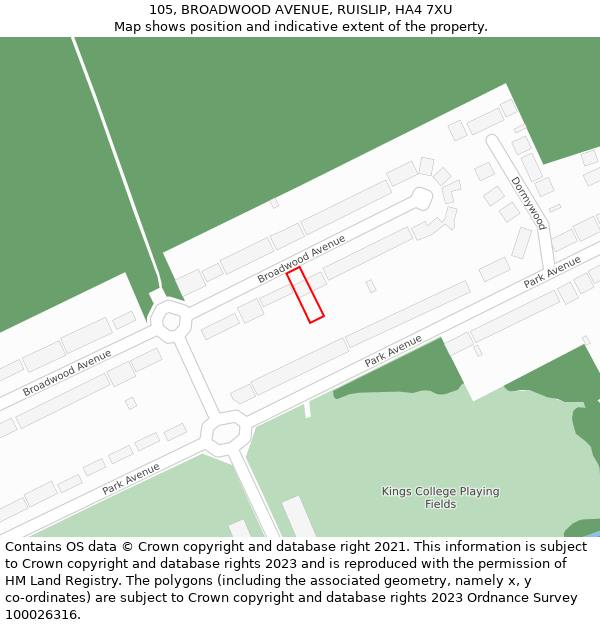 105, BROADWOOD AVENUE, RUISLIP, HA4 7XU: Location map and indicative extent of plot