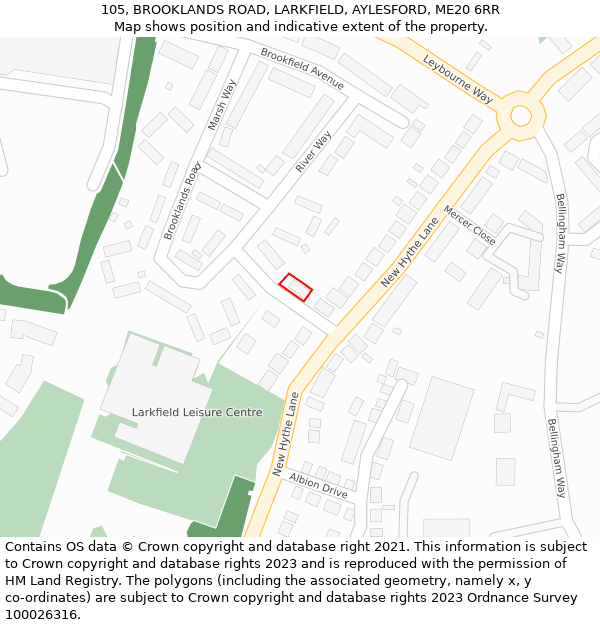 105, BROOKLANDS ROAD, LARKFIELD, AYLESFORD, ME20 6RR: Location map and indicative extent of plot