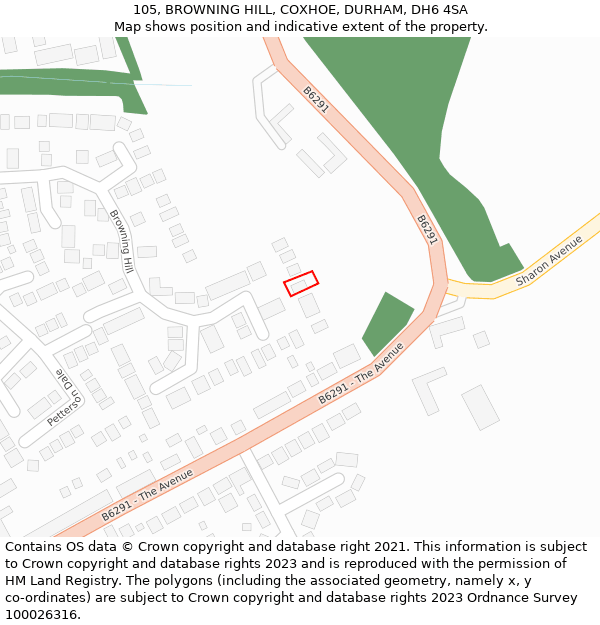 105, BROWNING HILL, COXHOE, DURHAM, DH6 4SA: Location map and indicative extent of plot