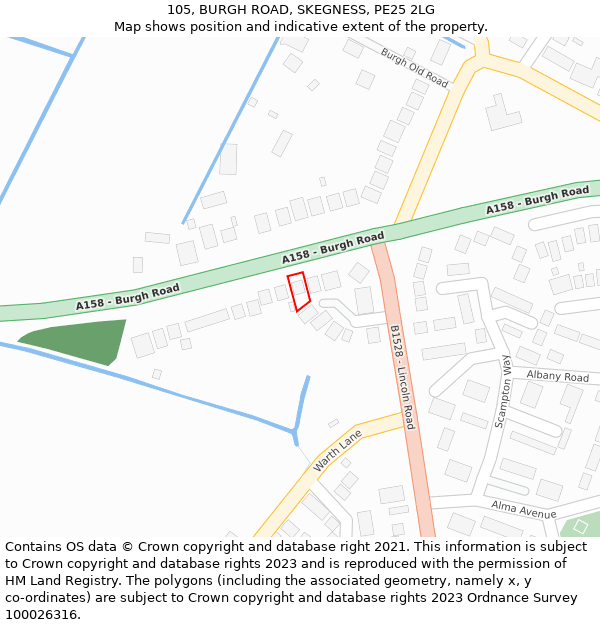 105, BURGH ROAD, SKEGNESS, PE25 2LG: Location map and indicative extent of plot