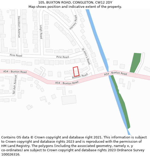 105, BUXTON ROAD, CONGLETON, CW12 2DY: Location map and indicative extent of plot