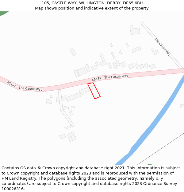 105, CASTLE WAY, WILLINGTON, DERBY, DE65 6BU: Location map and indicative extent of plot