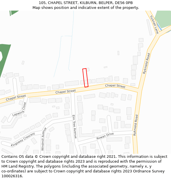 105, CHAPEL STREET, KILBURN, BELPER, DE56 0PB: Location map and indicative extent of plot