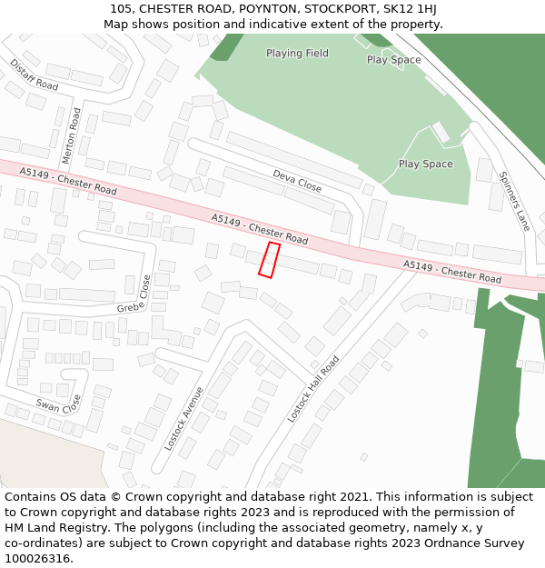 105, CHESTER ROAD, POYNTON, STOCKPORT, SK12 1HJ: Location map and indicative extent of plot