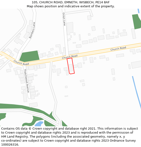 105, CHURCH ROAD, EMNETH, WISBECH, PE14 8AF: Location map and indicative extent of plot