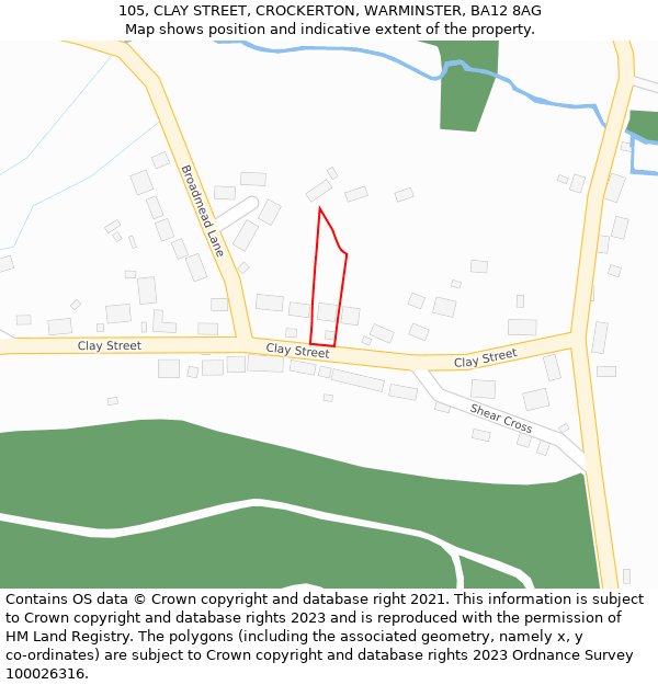 105, CLAY STREET, CROCKERTON, WARMINSTER, BA12 8AG: Location map and indicative extent of plot