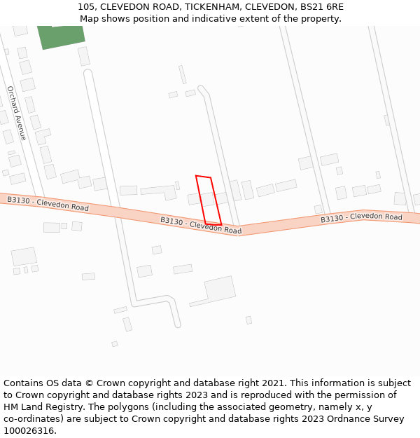 105, CLEVEDON ROAD, TICKENHAM, CLEVEDON, BS21 6RE: Location map and indicative extent of plot